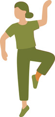 Simple Flat Woman Figure Standing on One Leg Illustration