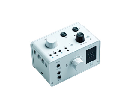 Modern, white audio device with controls
