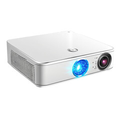 Fototapeta premium Modern white projector with a bright blue light shining