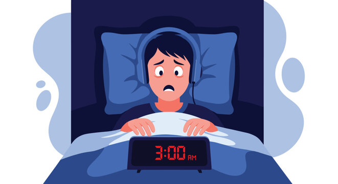 Man unable to sleep at 3 AM with worried expression.