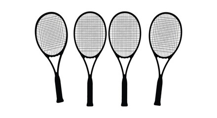 Four tennis rackets arranged in a row silhouette