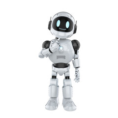 Robotic personal assistant calculate on white background