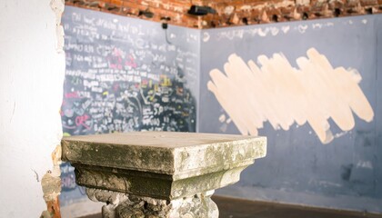 Weathered Stone Ledge Against a Chalk Wall