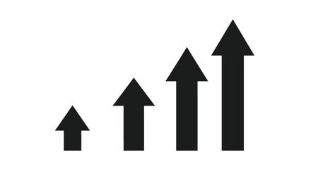 Four black arrows pointing upward in increasing size silhouette