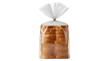 Freshly baked sliced bread loaf in clear plastic bag ready for sandwiches and morning toast