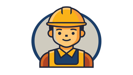 Construction worker wearing helmet smiles confidently in a creative illustration style