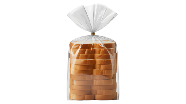 Freshly baked sliced bread loaf in clear plastic bag ready for sandwiches and morning toast