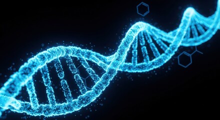 3d rendering of a dna double helix structure on a black background with blue lighting