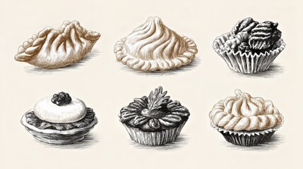 Assorted dumplings on pastel background, sustainable eco food, homemade cooking and artisanal design