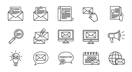 Collection of email and communication icons in a simple silhouette style