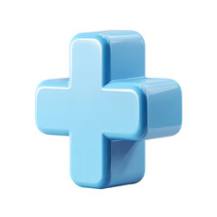 Obraz premium A light-blue, 3D rendered plus symbol, glossy and slightly rounded, set against a transparent background