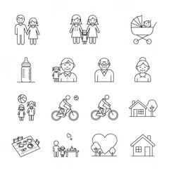 Family Icon Set in Minimal Thin Line Style