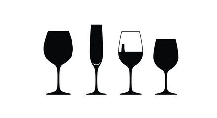 Collection of elegant wine and champagne glasses silhouette
