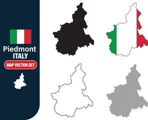 Piedmont Italy Map Set Vector Illustration