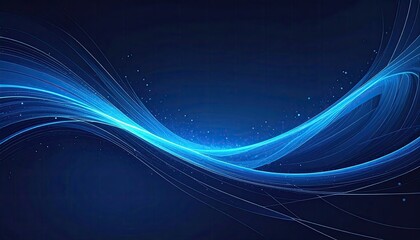 Abstract Blue Wavy Lines with Sparkling Dots on Dark Backdrop Digital Technology Background Conceptual Design Network Connection with Clean Lines
