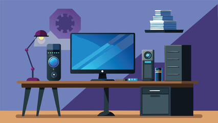 Inspiring home office setup featuring a computer, lamp, and organized workspace in a modern style