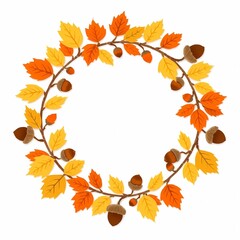 Obraz premium Autumn wreath in flat style in warm colors representing seasonal nature 