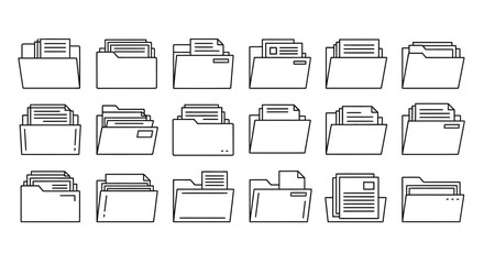Collection of hand drawn folder icons representing document organization silhouette