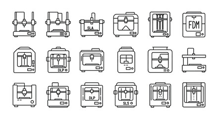 Collection of 3d printer silhouettes in a grid layout