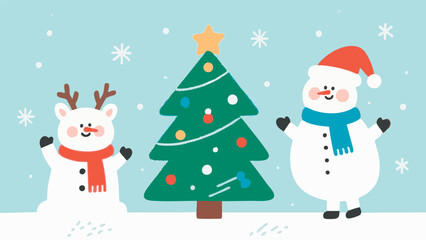 Cute and minimalist illustrations of Scandinavian-inspired christmas. santa. winter. holiday.