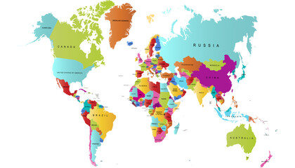 World map. Color modern vector map. Silhouette map.