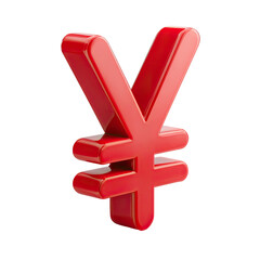 Obraz premium A vibrant, three-dimensional rendering of a red yen symbol, exhibiting a glossy, plastic-like texture
