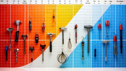 Wall display of colored tools