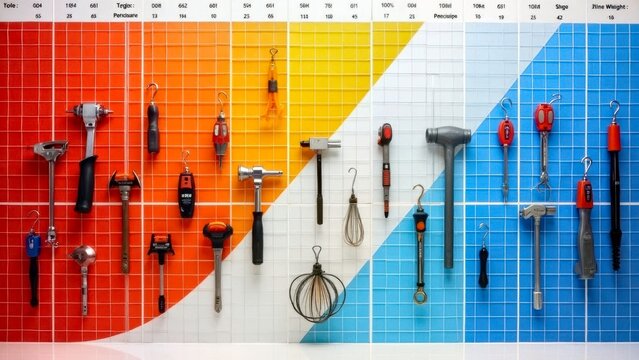 Wall display of colored tools