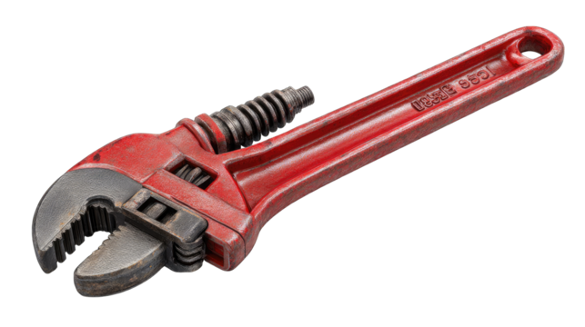Close-up of a red adjustable wrench (1)