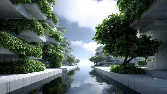 Futuristic Eco-City Architecture Harmoniously Coexisting with Waterscape