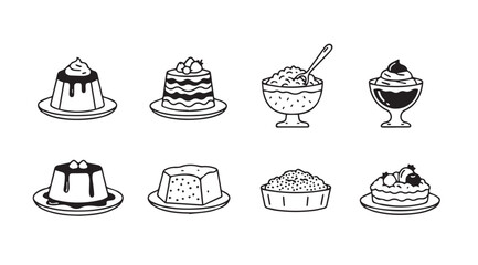 Collection of eight delicious desserts and sweet treats silhouette