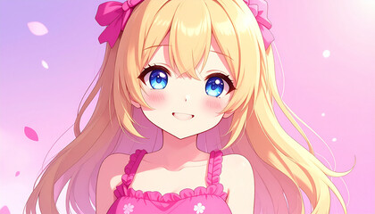 Fototapeta premium a cute anime girl with blonde hair and blue eyes