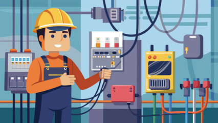 Electrician working on control panel in a modern workshop during daytime