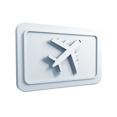 Fototapeta premium A light-grey, rectangular, 3D icon featuring an embossed airplane symbol, suggesting air travel or flight booking
