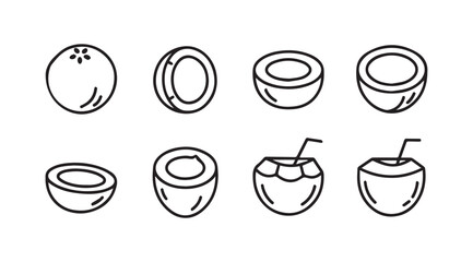 Collection of coconut illustrations in a simple black and white silhouette style