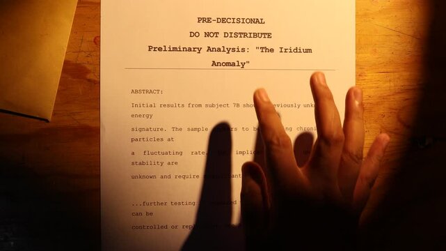 Close-up of someone stamping on a dummy document, likely a scientific report or analysis marked with a red draft stamp. 
