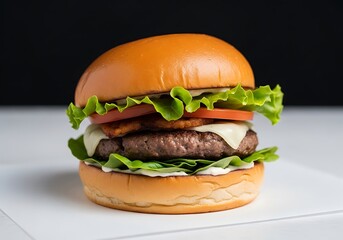 Delicious Gourmet Burger with Toppings.