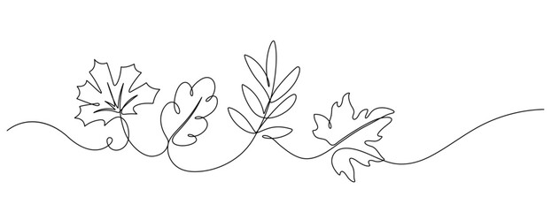 continuous line drawing of autumn leaf handdrawn decorative minimalism
