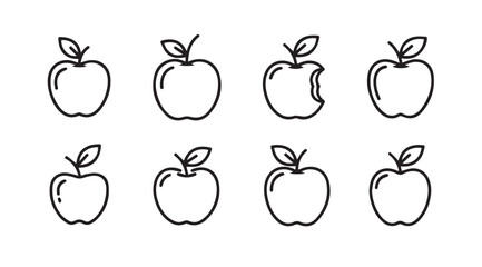 Collection of hand drawn apple icons in a simple outline silhouette style