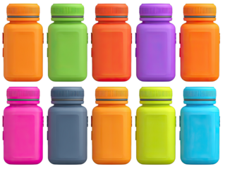 Colorful rectangular containers arranged in a grid