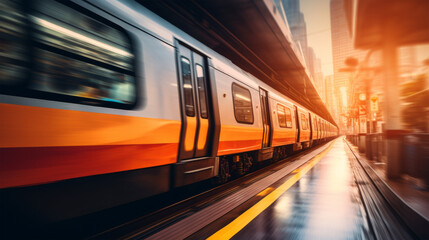Modern metro train arriving at station platform
