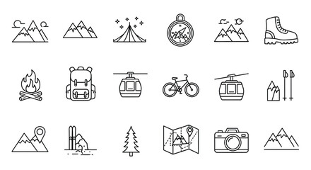 Collection of outdoor adventure and winter sports icons silhouette