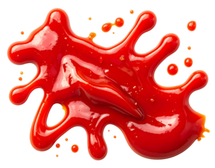 Realistic Red Ketchup Splashes, isolated on white background PNG