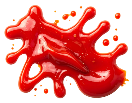 Realistic Red Ketchup Splashes, isolated on white background PNG