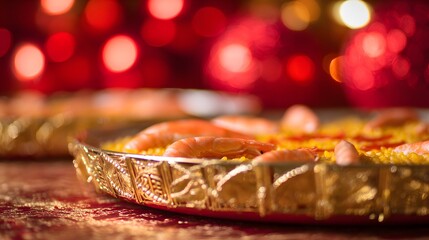 paella. Golden-edged paella on porcelain, saffron rice and seafood arranged with artistic precision. inspires cooking, menu design, designed for food delivery and cloud-kitchen brand materials.