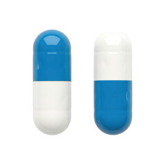 Two blue and white capsules isolated on transparent background