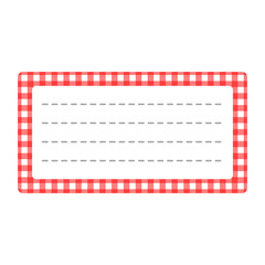 red gingham label with lines