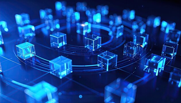 Rotating Blue Cubes in a Dark Grid Network