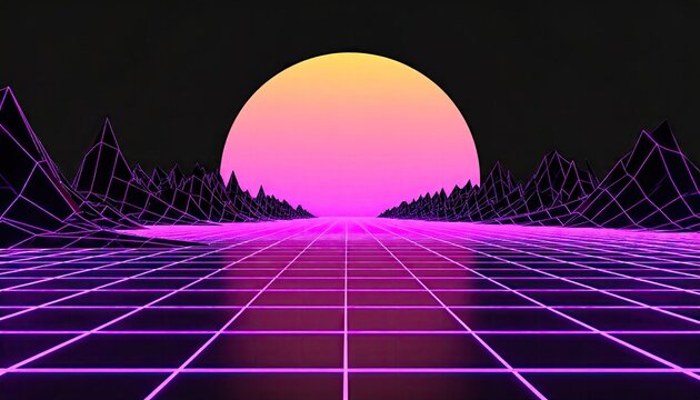 Synthwave Grid Valley Sunrise: Pastel Haze, 80s Calm