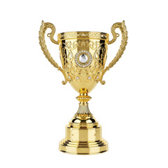 Ornate gold trophy with jewel isolated on transparent background